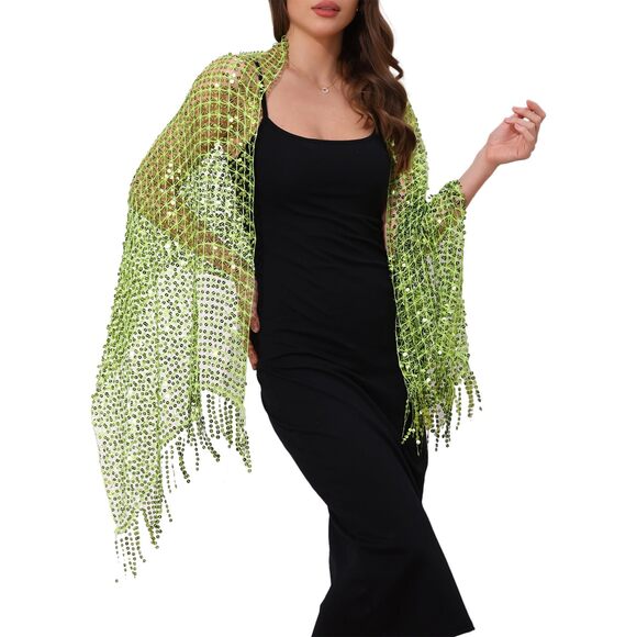 4285 Women Sequin Shawls And Wraps For Evening Dresses, Fringed Sparkly Dressy